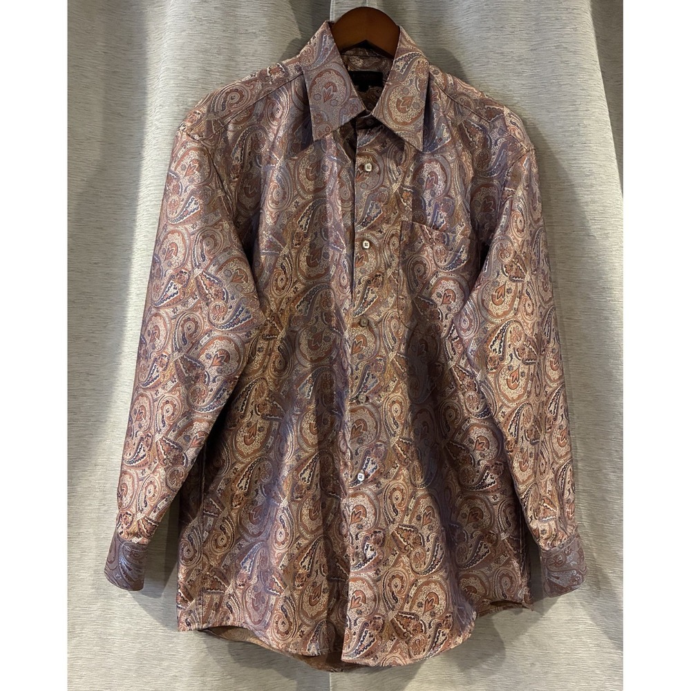 LEONARDI ITALY Mens Shirt, Medium Long Sleeve, Collar, 100% Polyester, Luxury